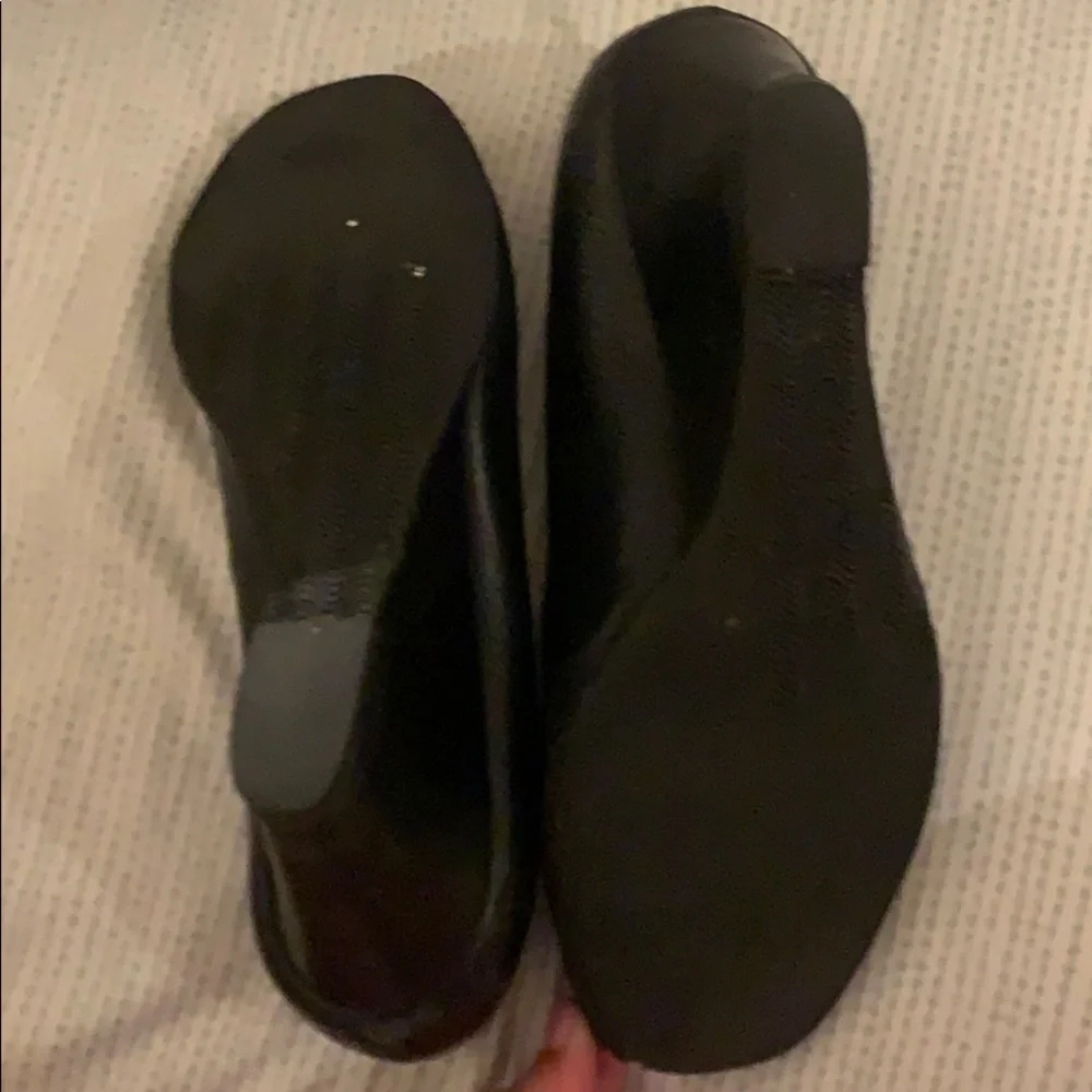 Tory Burch Black Wedge Peep-Toe with Gold Logo
